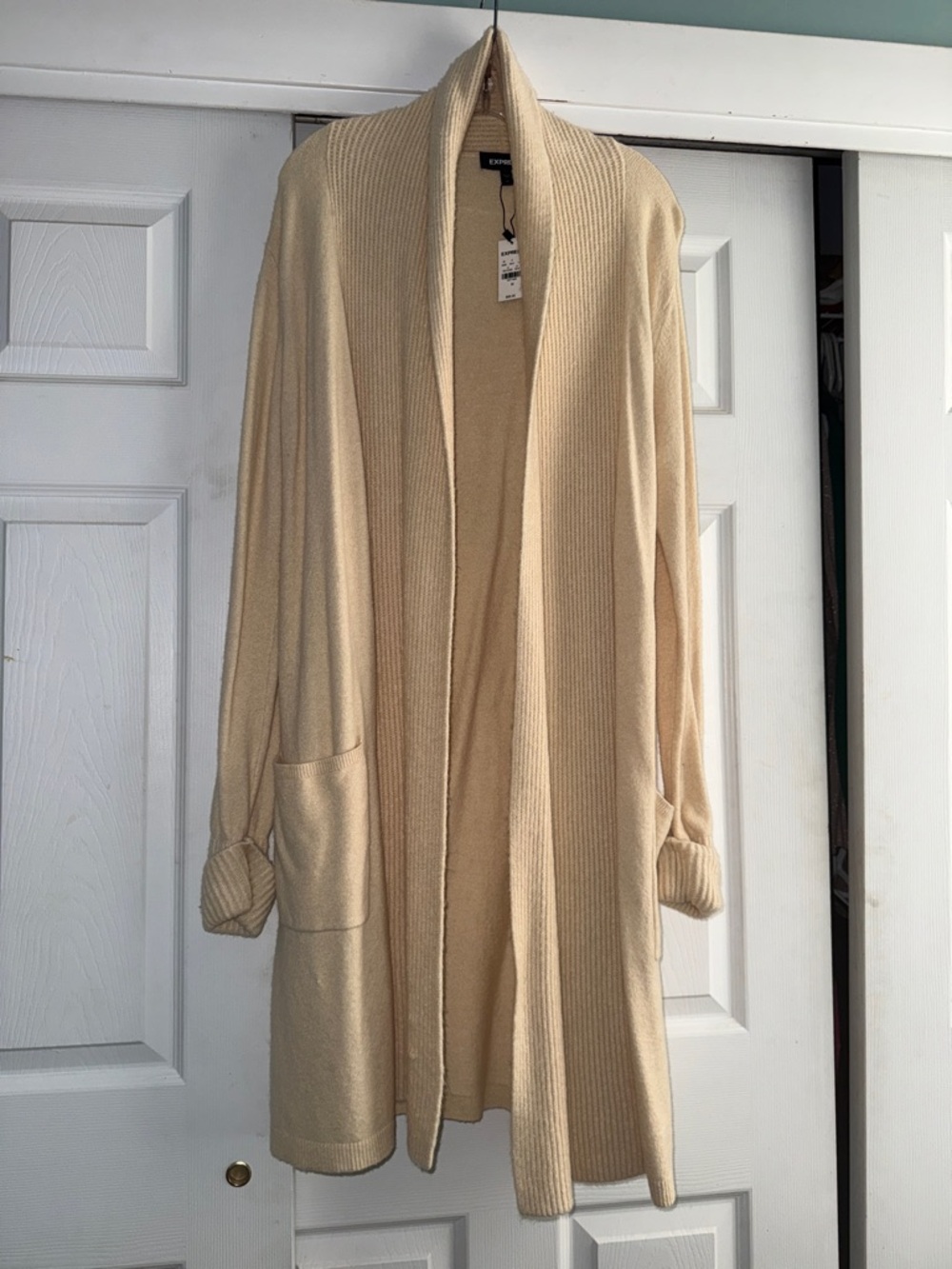 Express Cream Open-Front Long Cardigan